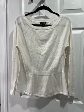 White House Black Market Off-White Long Sleeve Peplum Top
